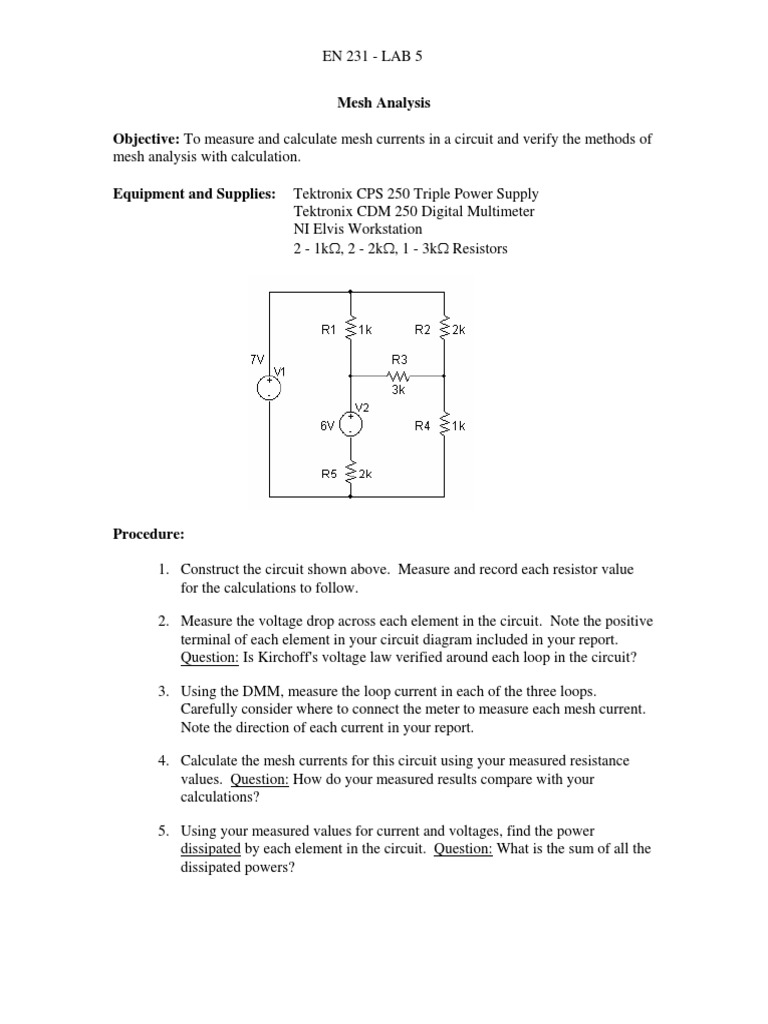 Mesh Analysis Lab: Current Measurement | PDF