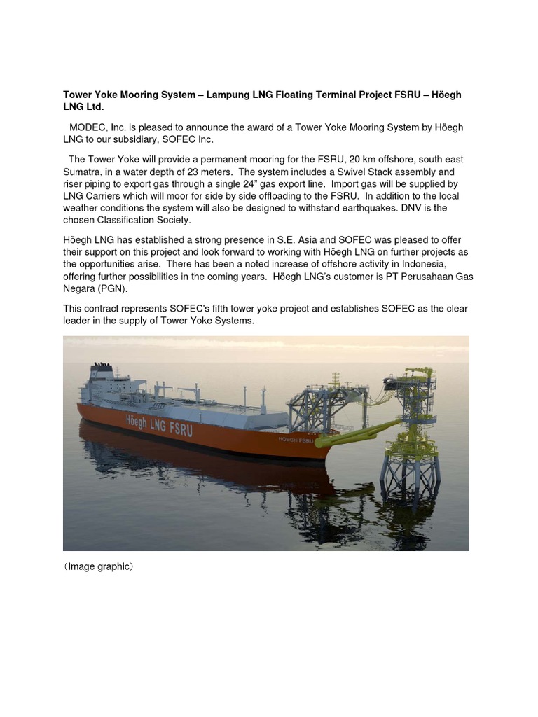 Tower Yoke Mooring System Lampung LNG Floating Terminal Project FSRU