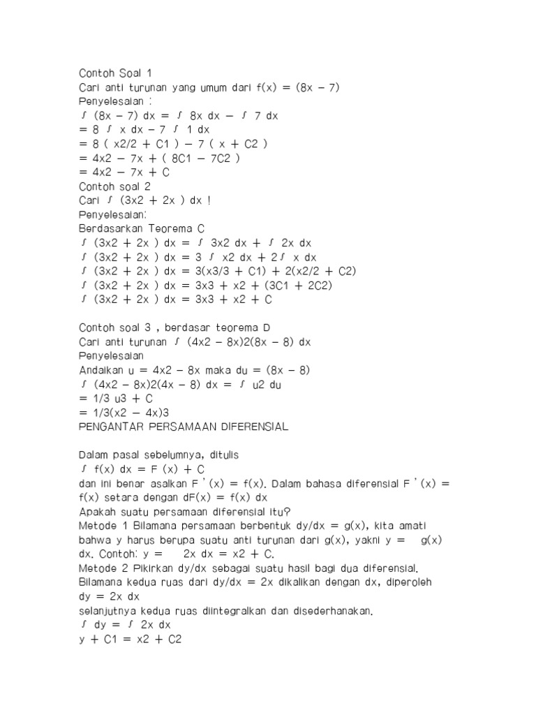 Contoh Soal Anti Turunan