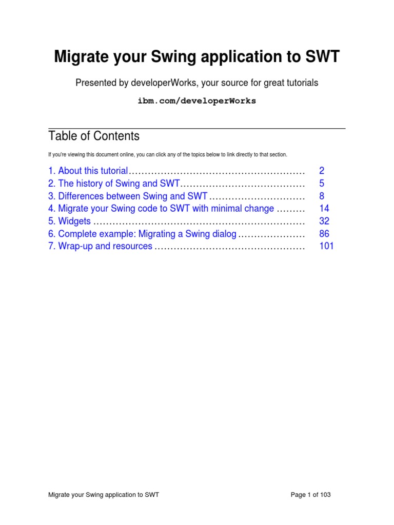 Ibm Developerworks Migrate Your Swing Application To Swt Pdf
