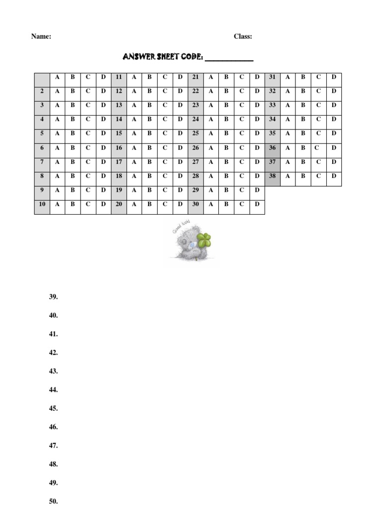 Name: Class:: ANSWER SHEET CODE | PDF