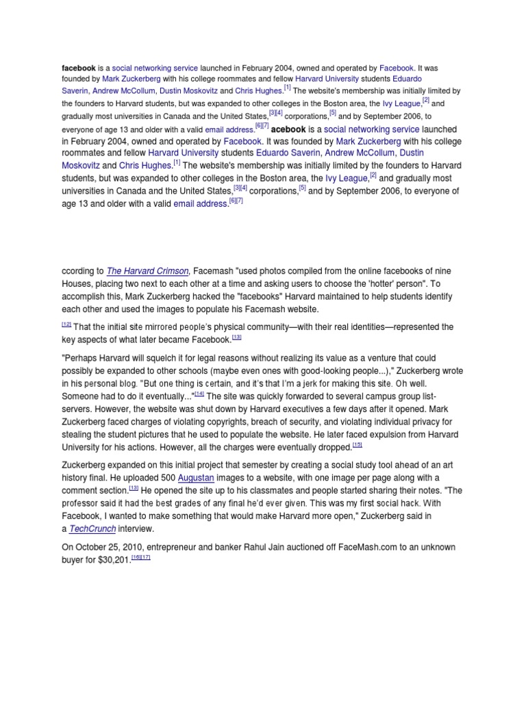 Social Networking Service Facebook Mark Zuckerberg Harvard University