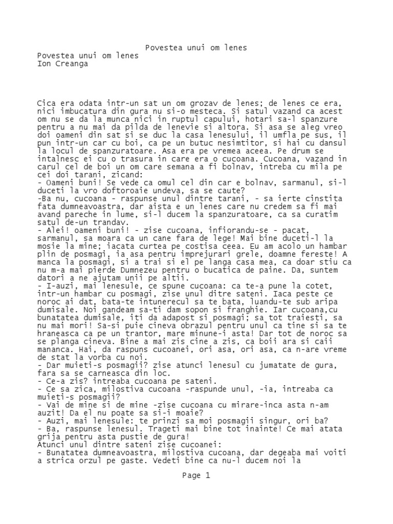 Povestea Unui Om Lenes