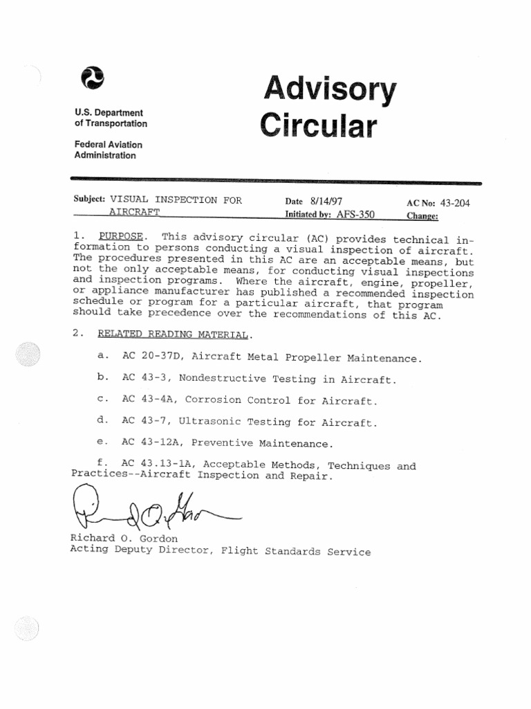 AC 43-204 Visual Inspection For Aircraft | PDF