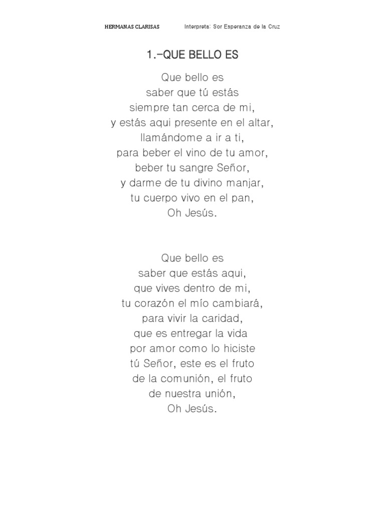 Letra de Canciones Hermanas Clarisas