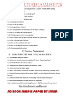 8th Science Assignment Lesson -11 Human Eye and Ch. 15 Reaching the Age of Adolescence