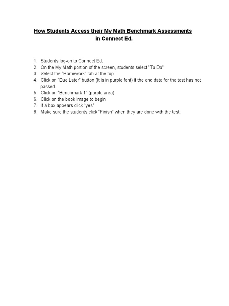 Accessing My Math Benchmark Tests | PDF