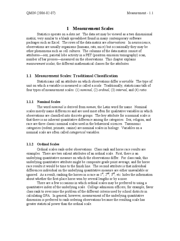 Measurement Scales PDF Validity (Statistics) Level Of Measurement