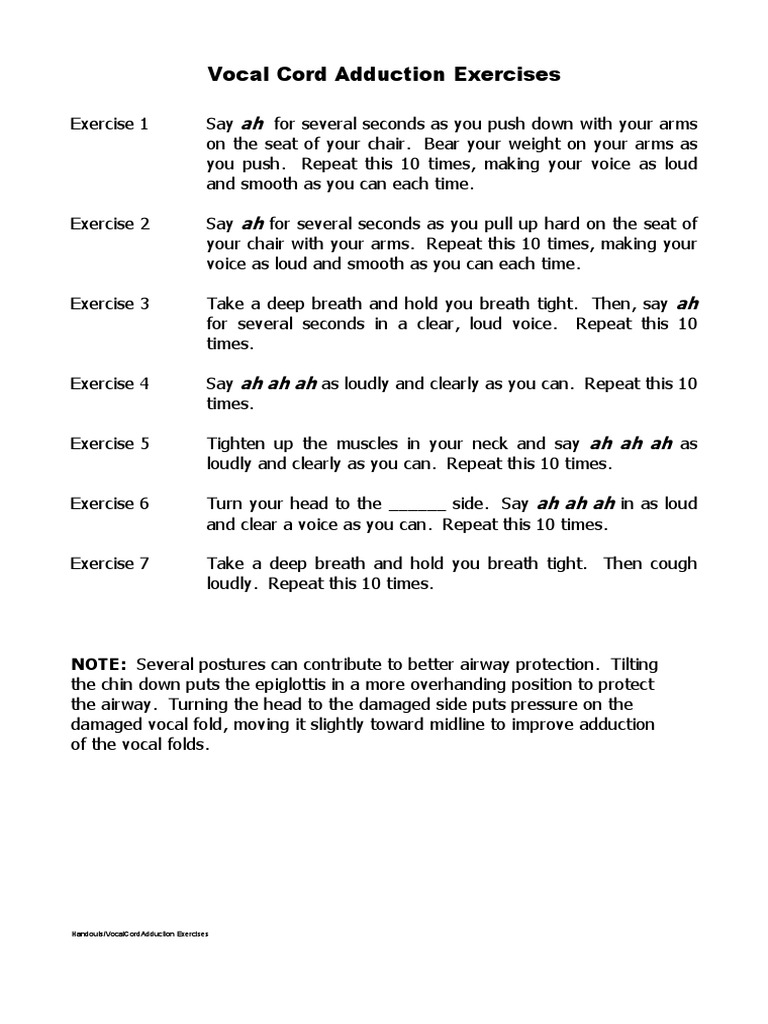 Vocal Cord Adduction Exercises