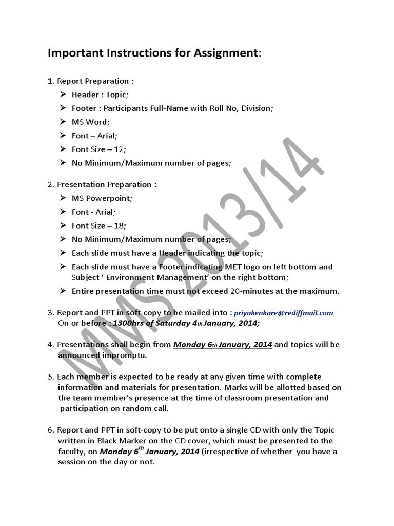 Assignment Instructions for Presentation | PDF