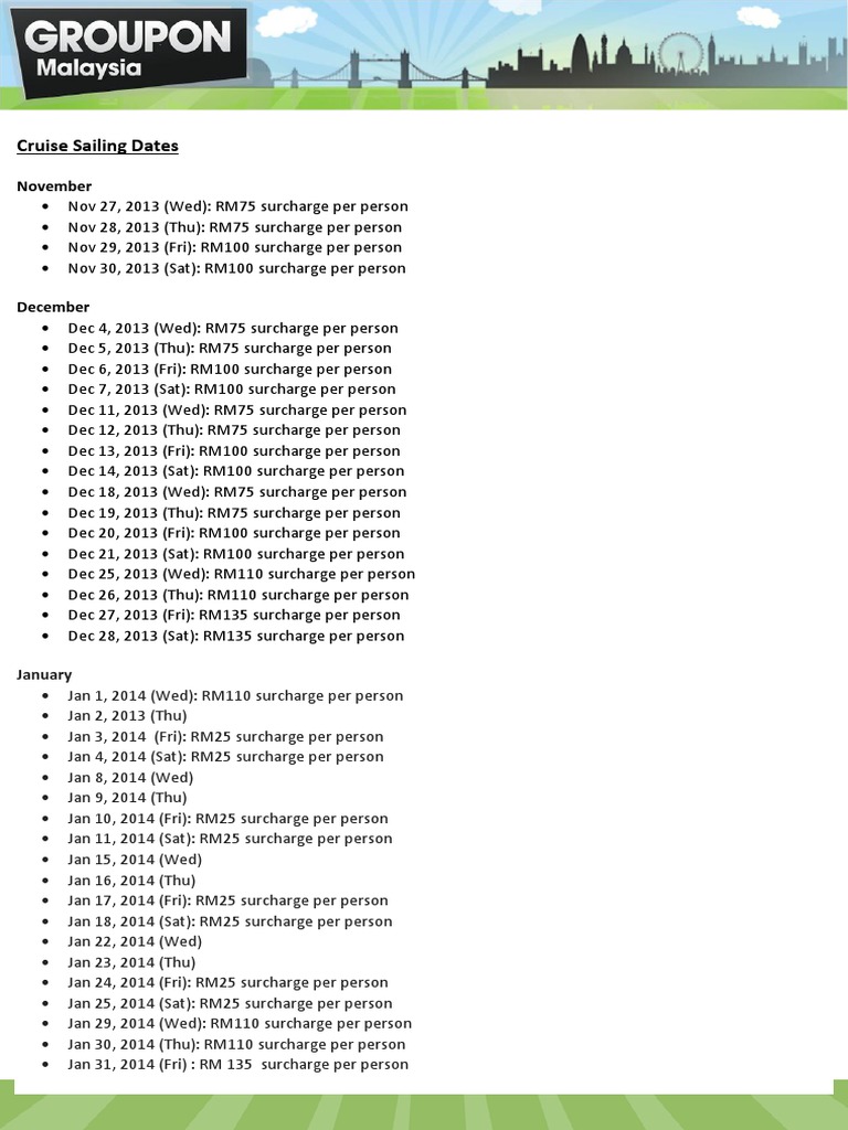 Cruise Sailing Dates | PDF | Language Arts & Discipline | Foreign ...