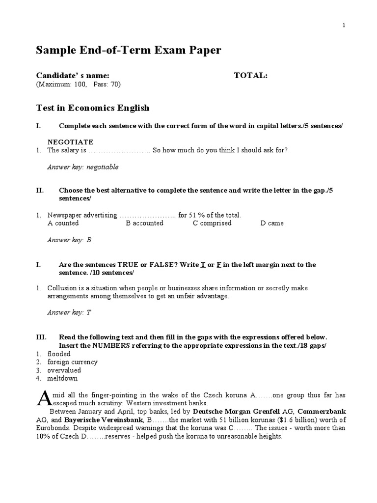 Economics Exam Paper Sample | PDF