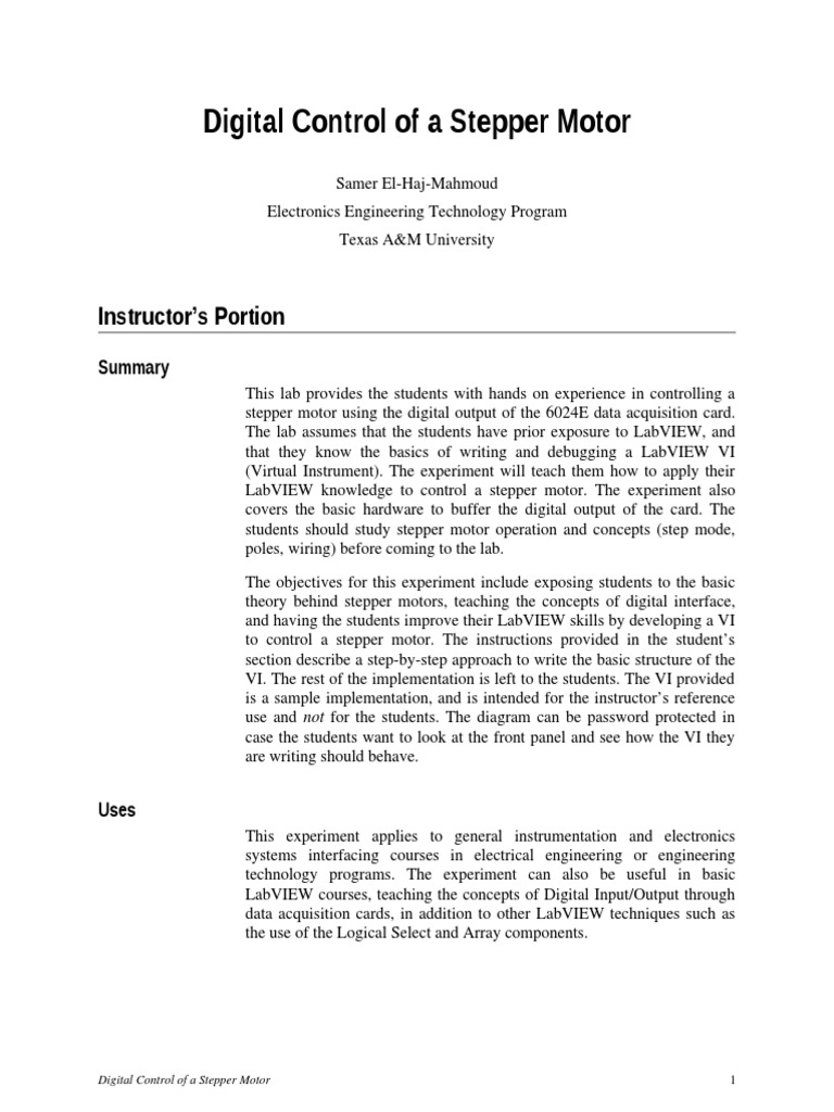 Control Stepper Motor with LabVIEW | PDF | Electric Motor ...