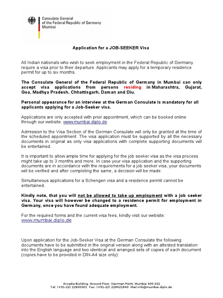Job Seeker Germany Pdf Travel Visa Government
