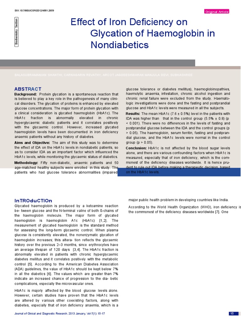Iron Deficiency's Impact on HbA1c Levels | PDF