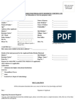 Application Form For Permanent Residence Certificate For Education Purpose Only