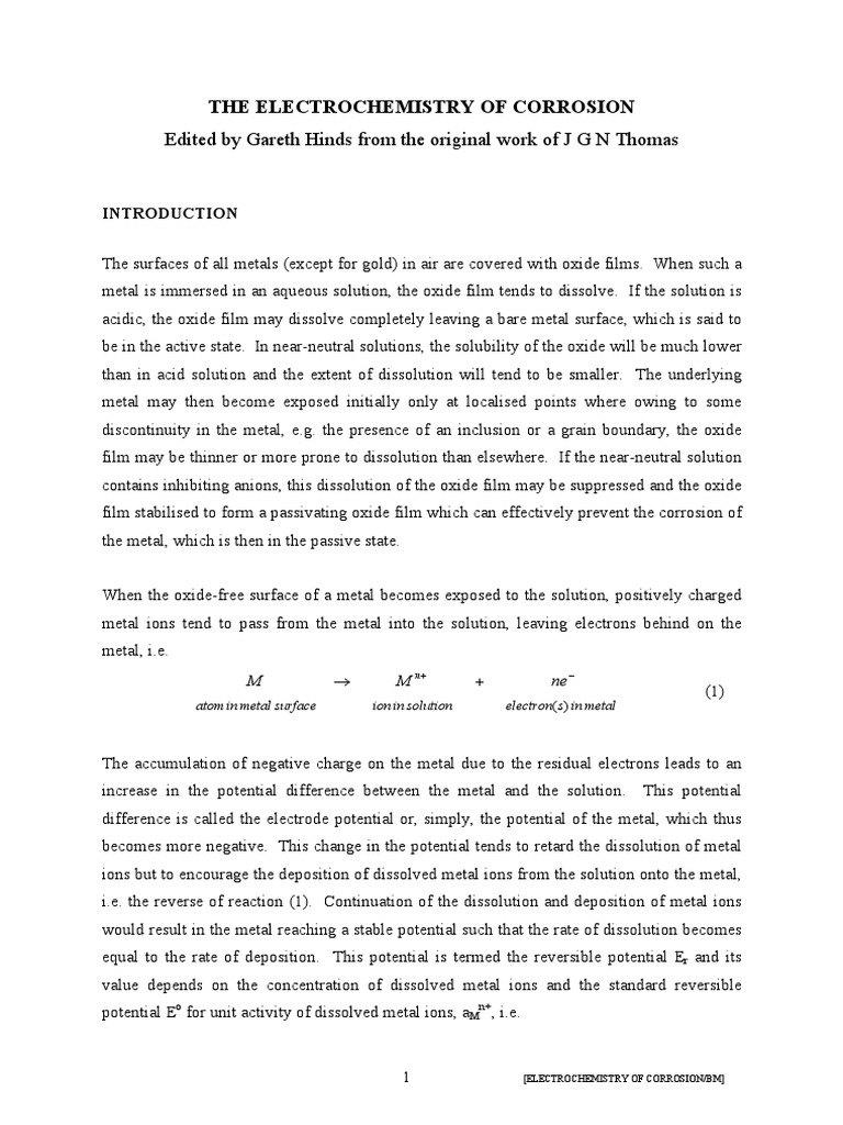 The Electrochemistry of Corrosion With Figures | PDF
