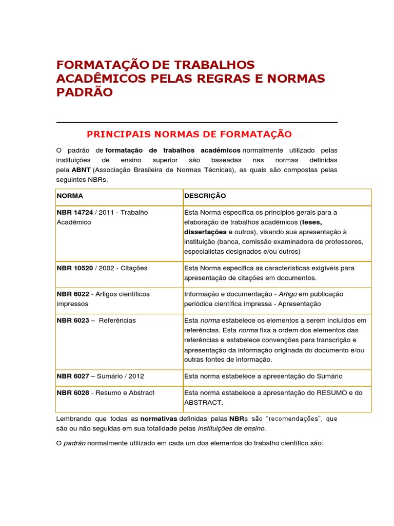 Normas de Formatação ABNT para Trabalhos | PDF | Citação | Escrita