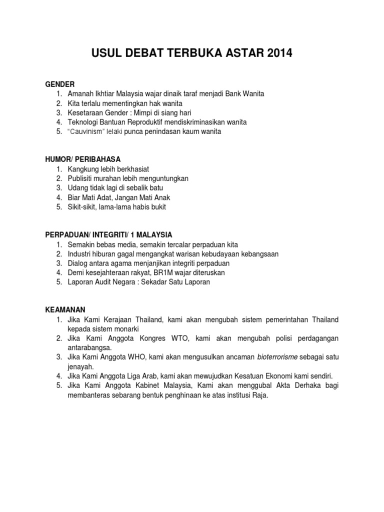 Usul Debat Terbuka Astar 2014 Pdf