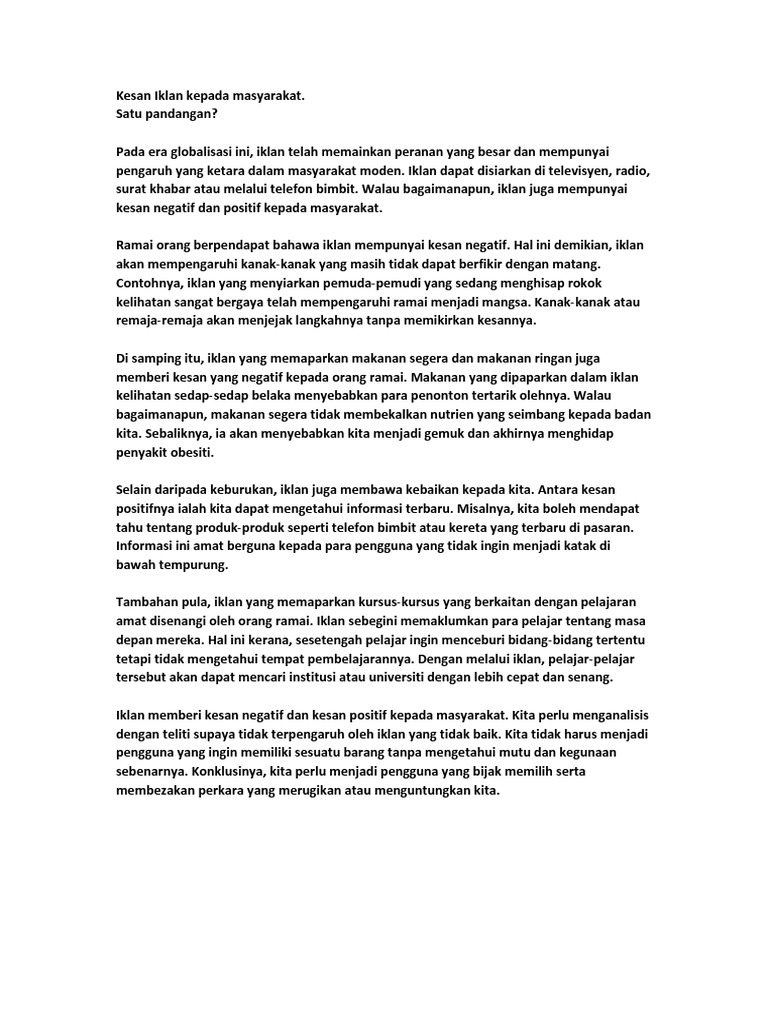Kesan Iklan Kepada Masyarakat Pdf