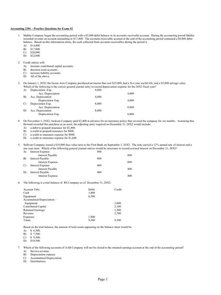 Accounting 2301 Practice Questions for Exam 2