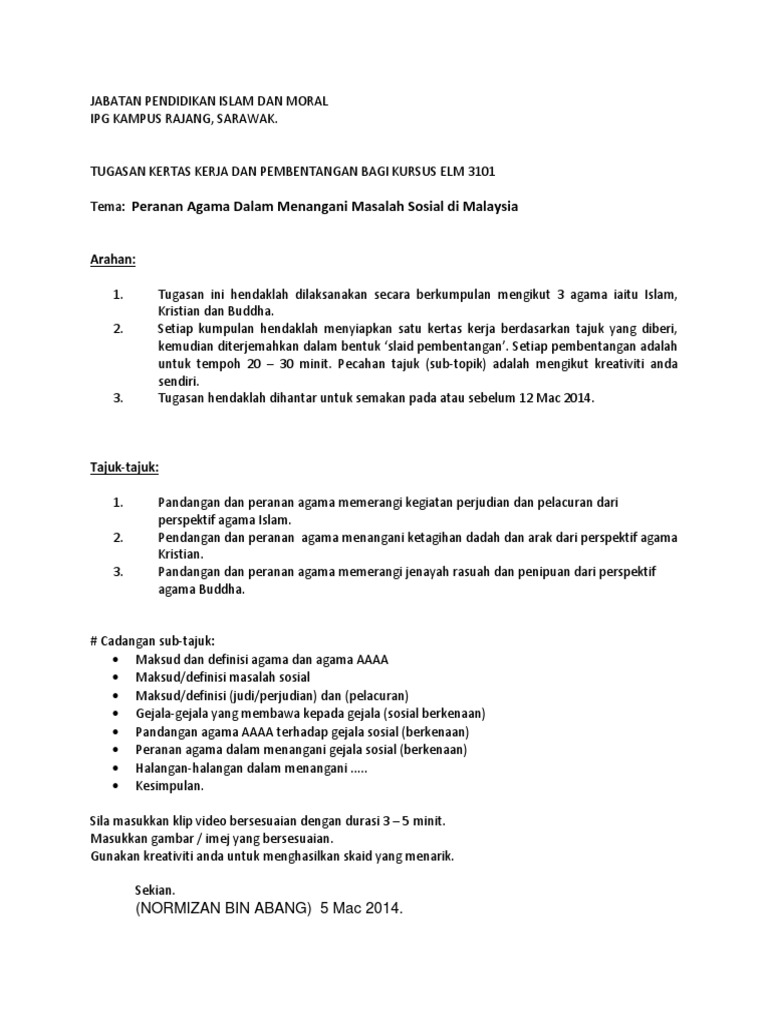 Peranan Agama Menangani Masalah Sosial Elm3101 Pdf