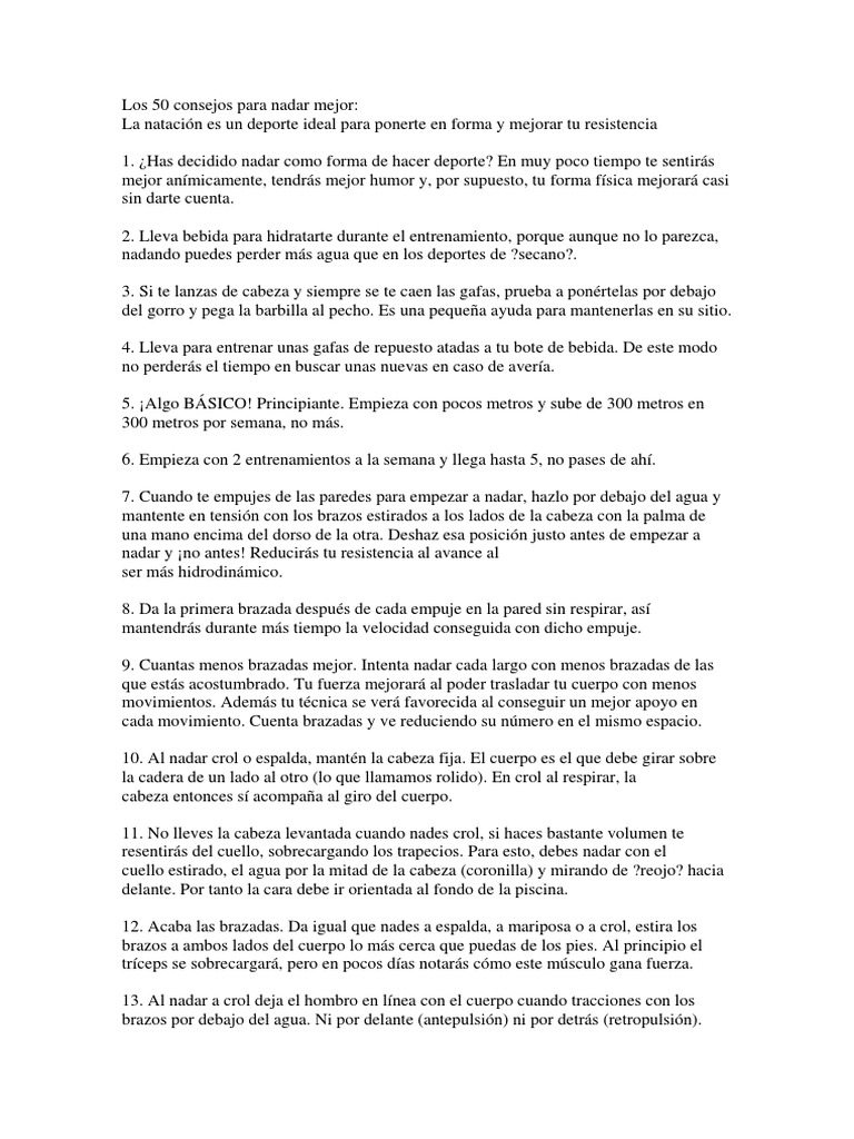 Los 50 Consejos Para Nadar Mejor Natacion Humana Musculo