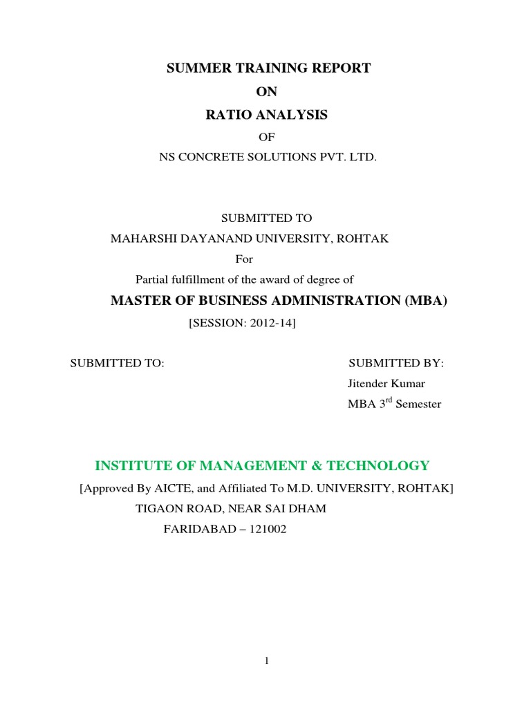Project On Ratio Analysis | PDF | Inventory | Market Liquidity