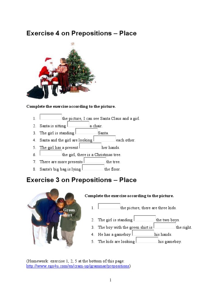 Prepositions Exercises Pdf Santa Claus Christmas