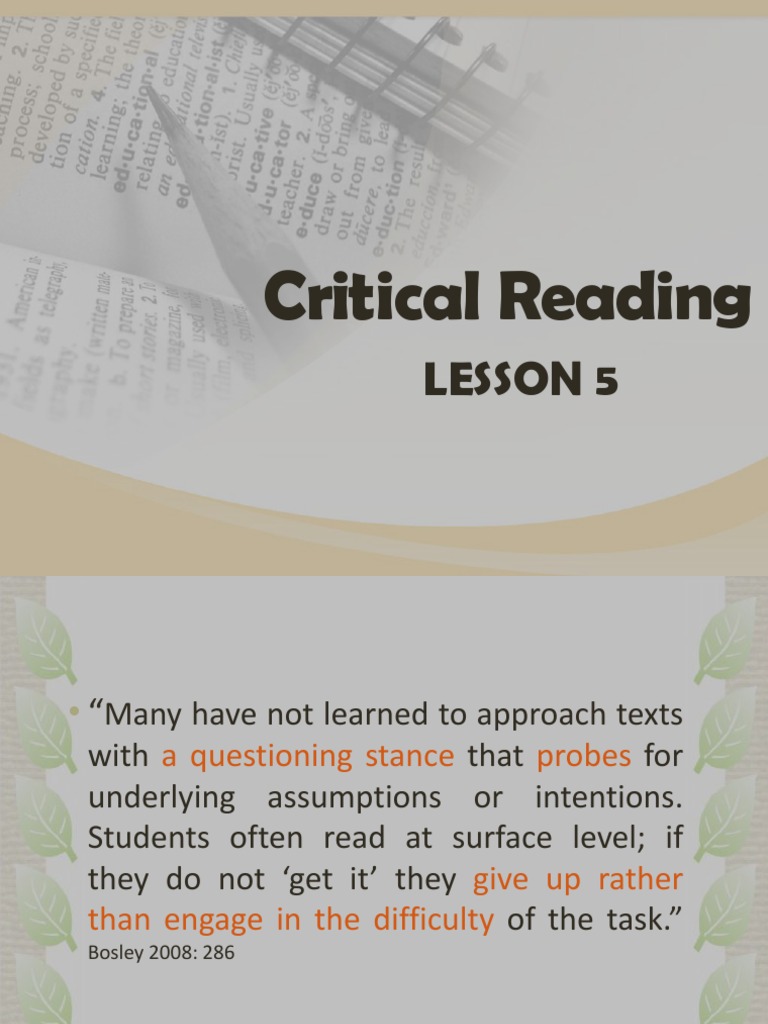 Critical Reading Eng 1 | PDF | Critical Thinking | Evaluation