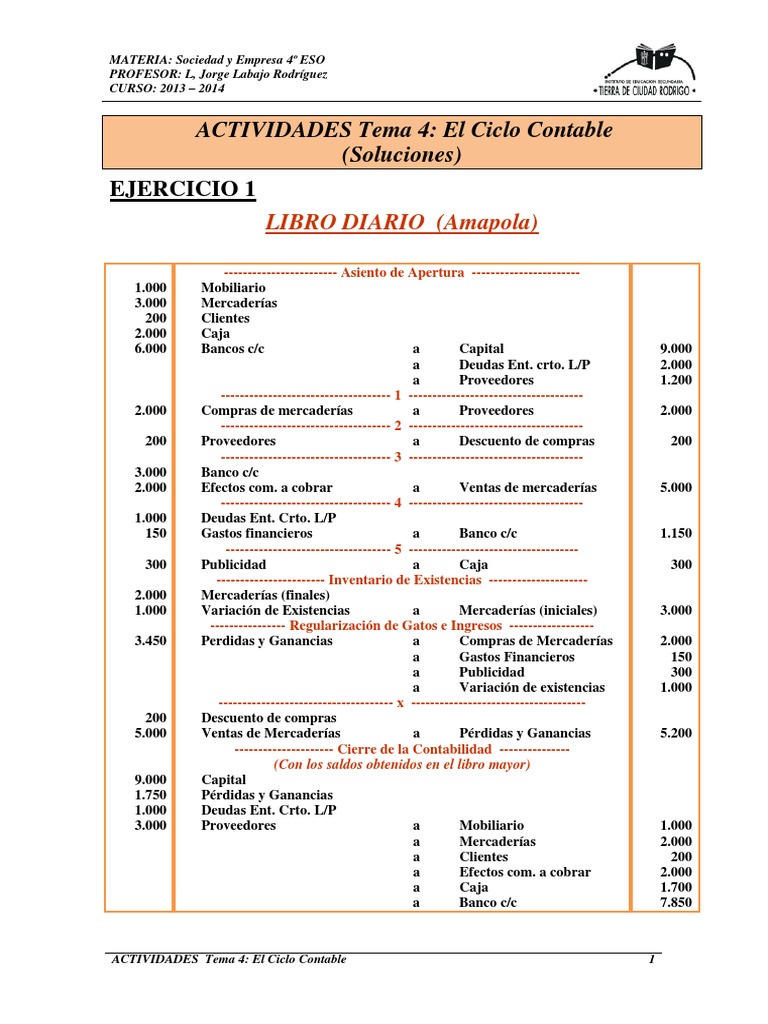SOLUCIONES Ejercicios Ciclo Contable.pdf Hoja de balance Contabilidad