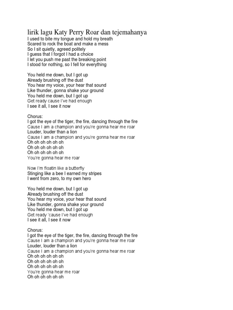 Lirik Lagu Katy Perry Roar Dan Tejemahanya