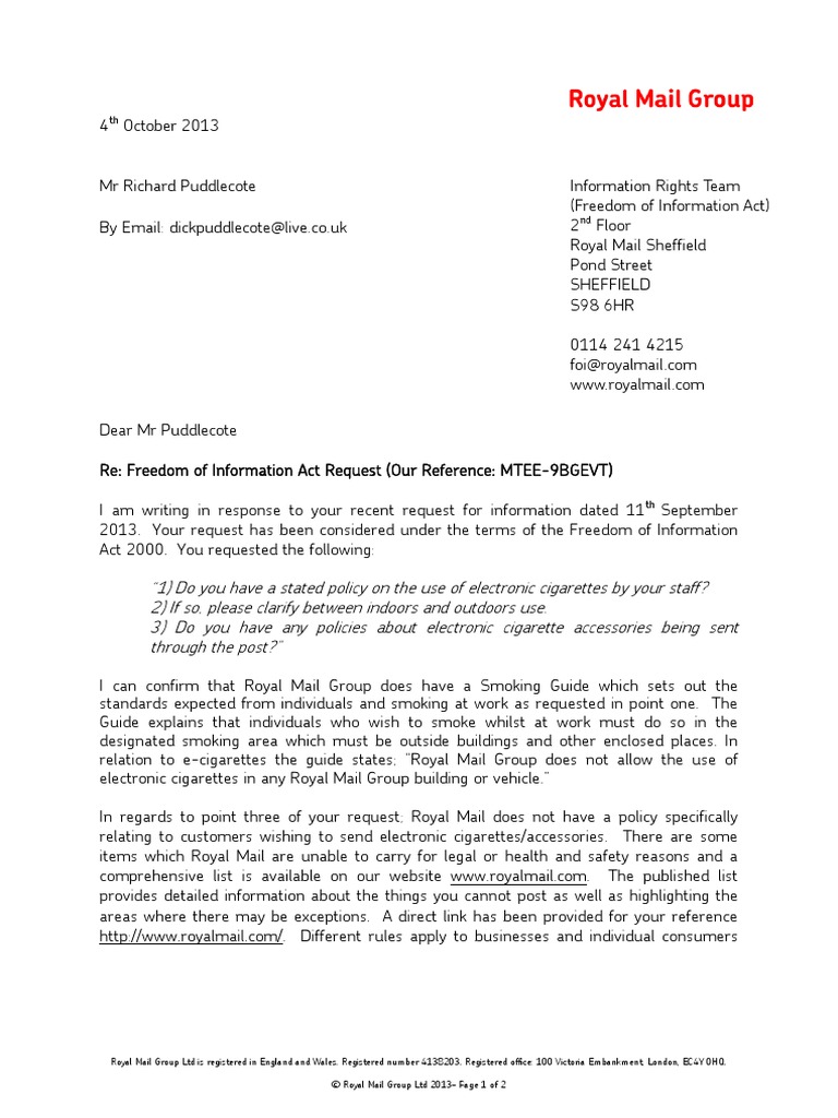 can you send cigarettes in the post royal mail Royal Mail E-Cigarette Policy Response | PDF | Mail