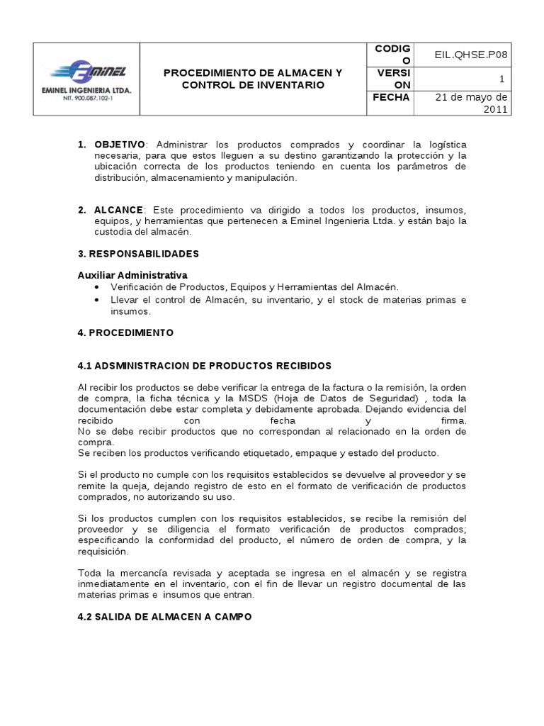 EIL.qhse.P08 Procedimiento de Almacenamiento y Control de Inventario (1)