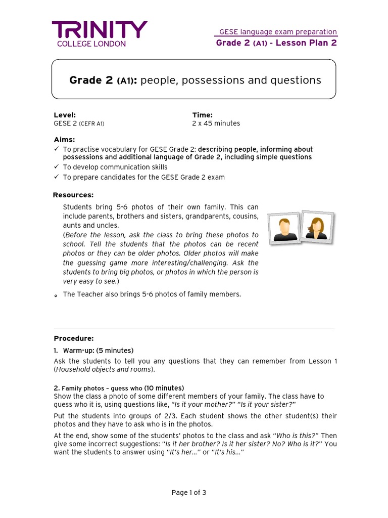 gese grade 2 lesson plan 2 people possessions and questions final pdf lesson plan cognition