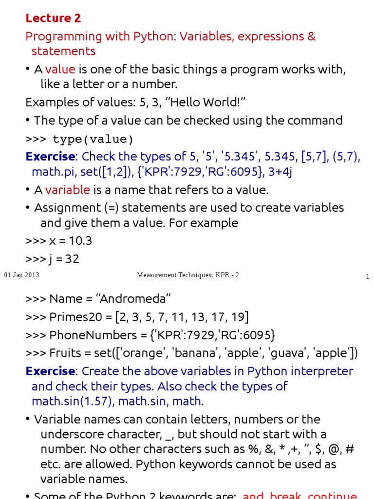 Programming With Python: Variables, Expressions & Statements Value ...