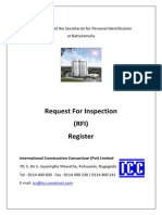 Request For Inspection (RFI) Register: Construction of The Secretariat For Personal Identification at Battaramulla
