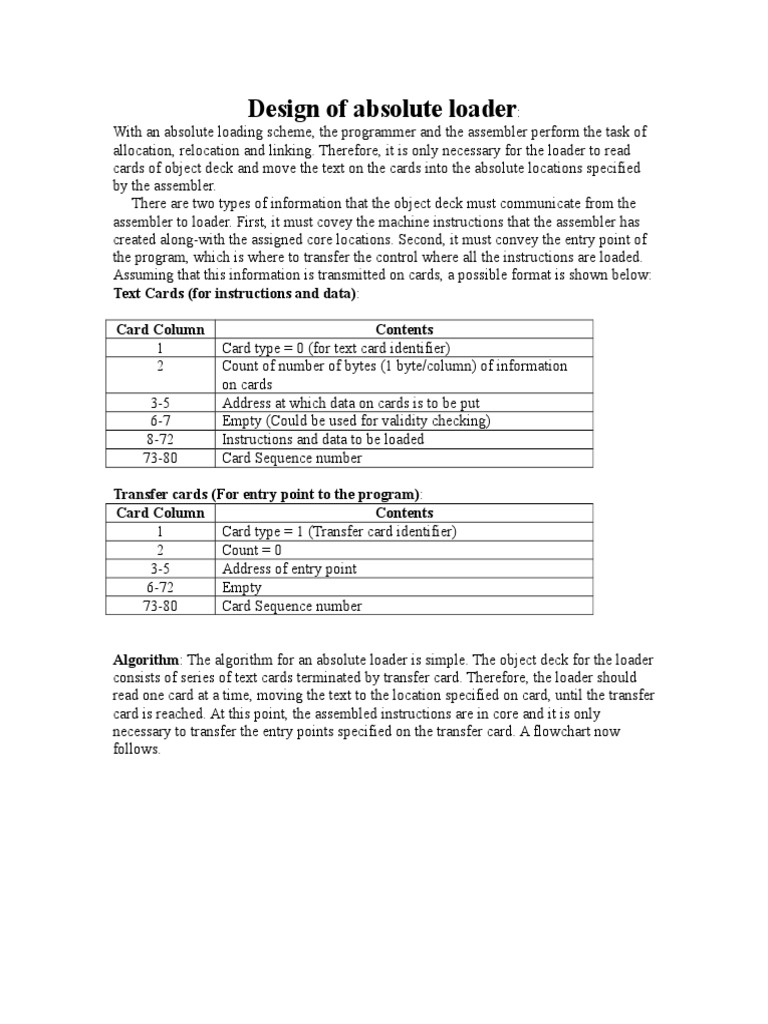 Absolute Loader Design and Flowchart | PDF | C (Programming Language ...