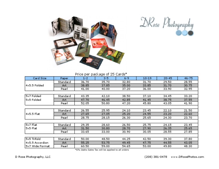 Custom Photography Card Pricing Guide | PDF | Business