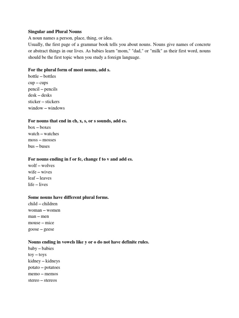 Singular And Plural Nouns Grammatical Tense Plural