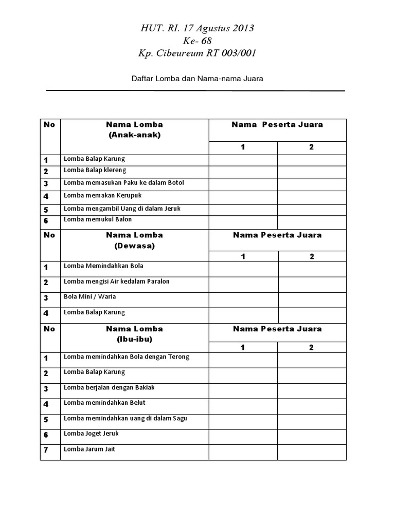 Daftar Dan Nama Lomba Pdf