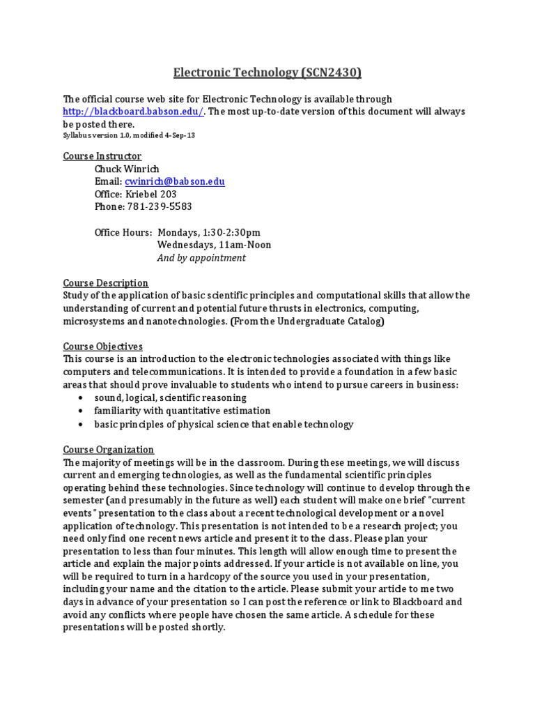 Electronic Technology Course Syllabus | PDF | Computer Data Storage ...