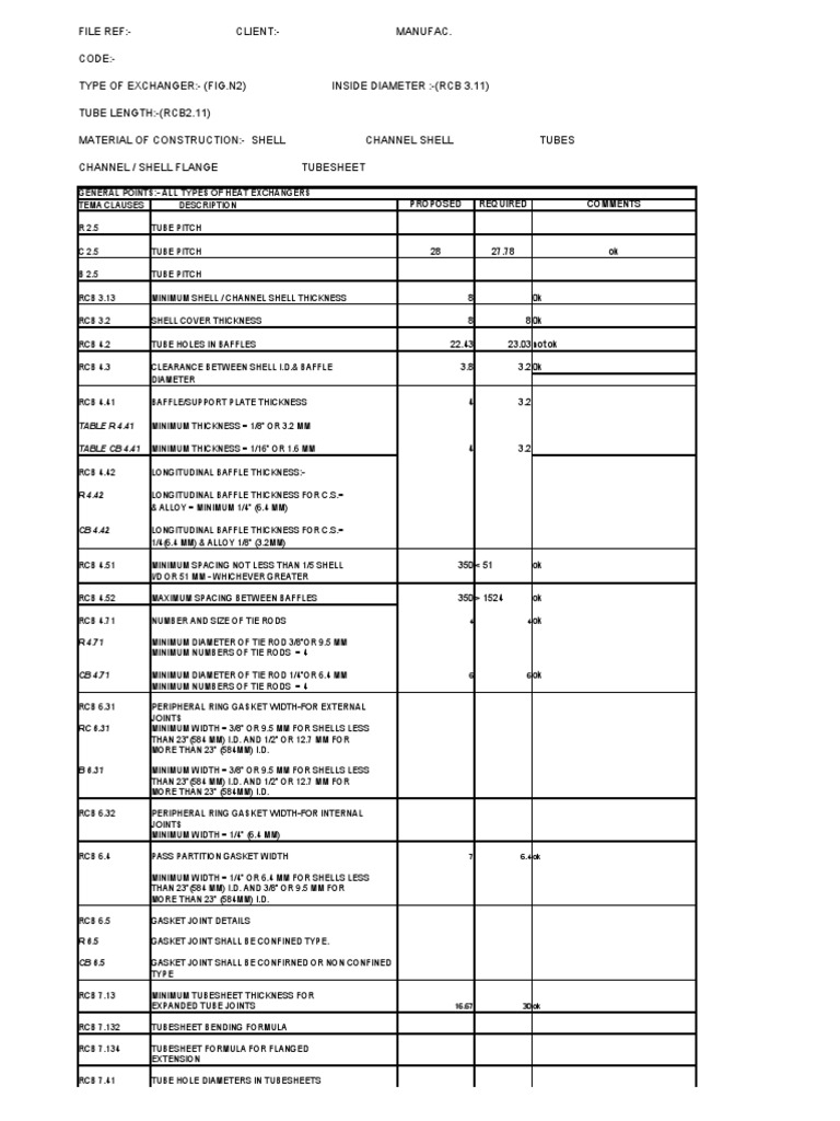 Heat Exchanger Checklist As Per TEMA | PDF | Heat Exchanger | Pipe ...