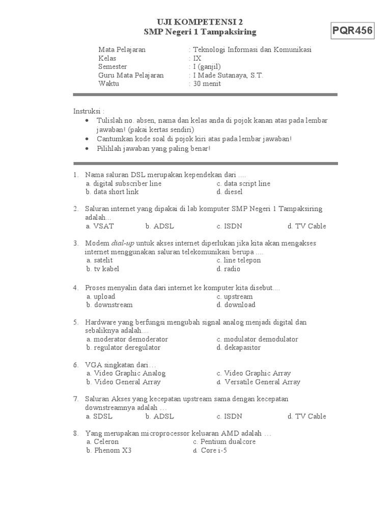 Soal Uji Kompetensi II