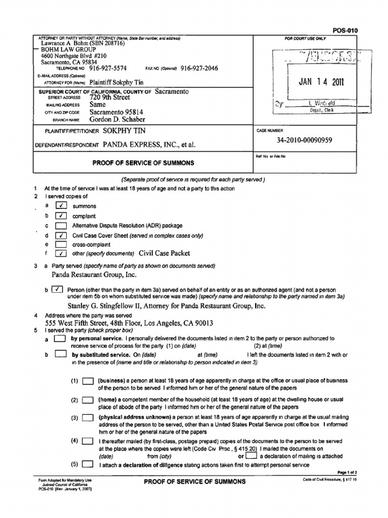 California Proof of Service Template | PDF | Service Of Process | Mail