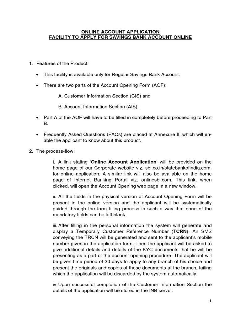 Online account opening instructions for sbi pdf online and offline