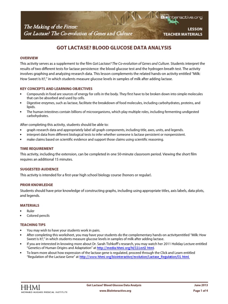 Lactase Blood Glucose PDF Milk Blood Sugar