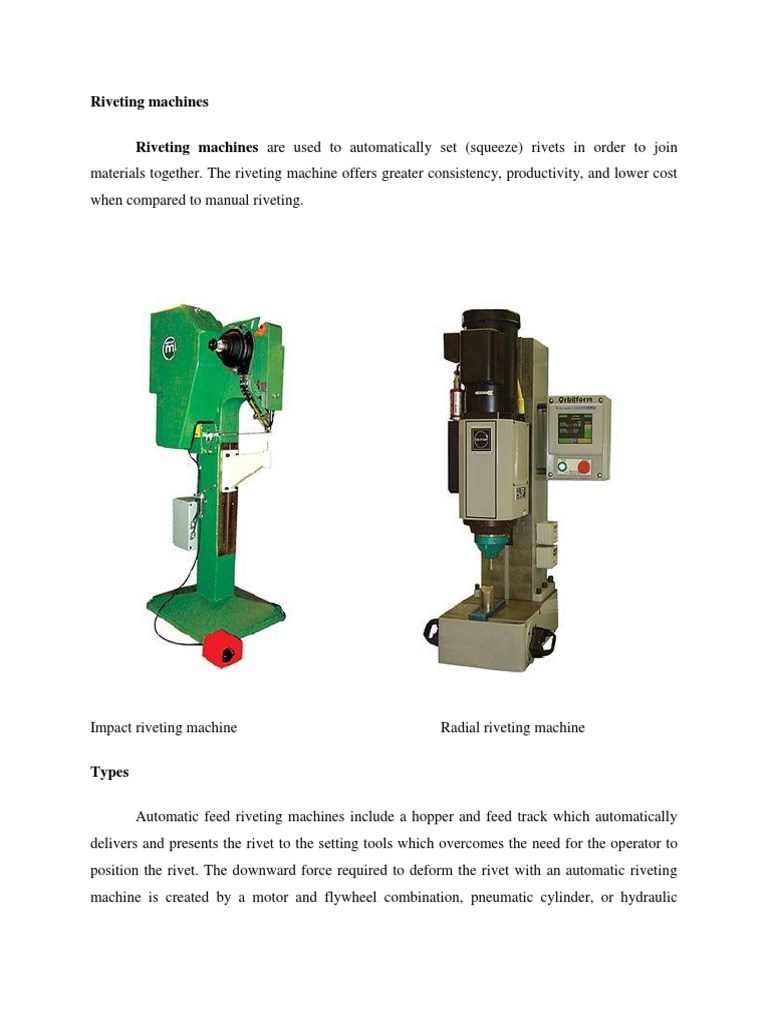 Types of Riveting Machines & Their Uses | PDF | Metalworking ...