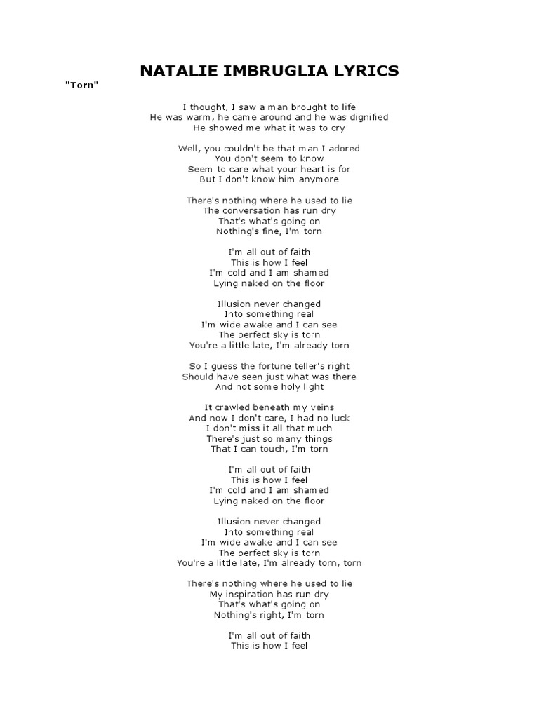 Natalie Imbruglia - Torn Lyrics | PDF