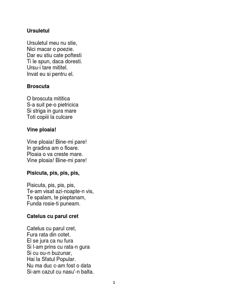 Ursuletul Poezii Copii